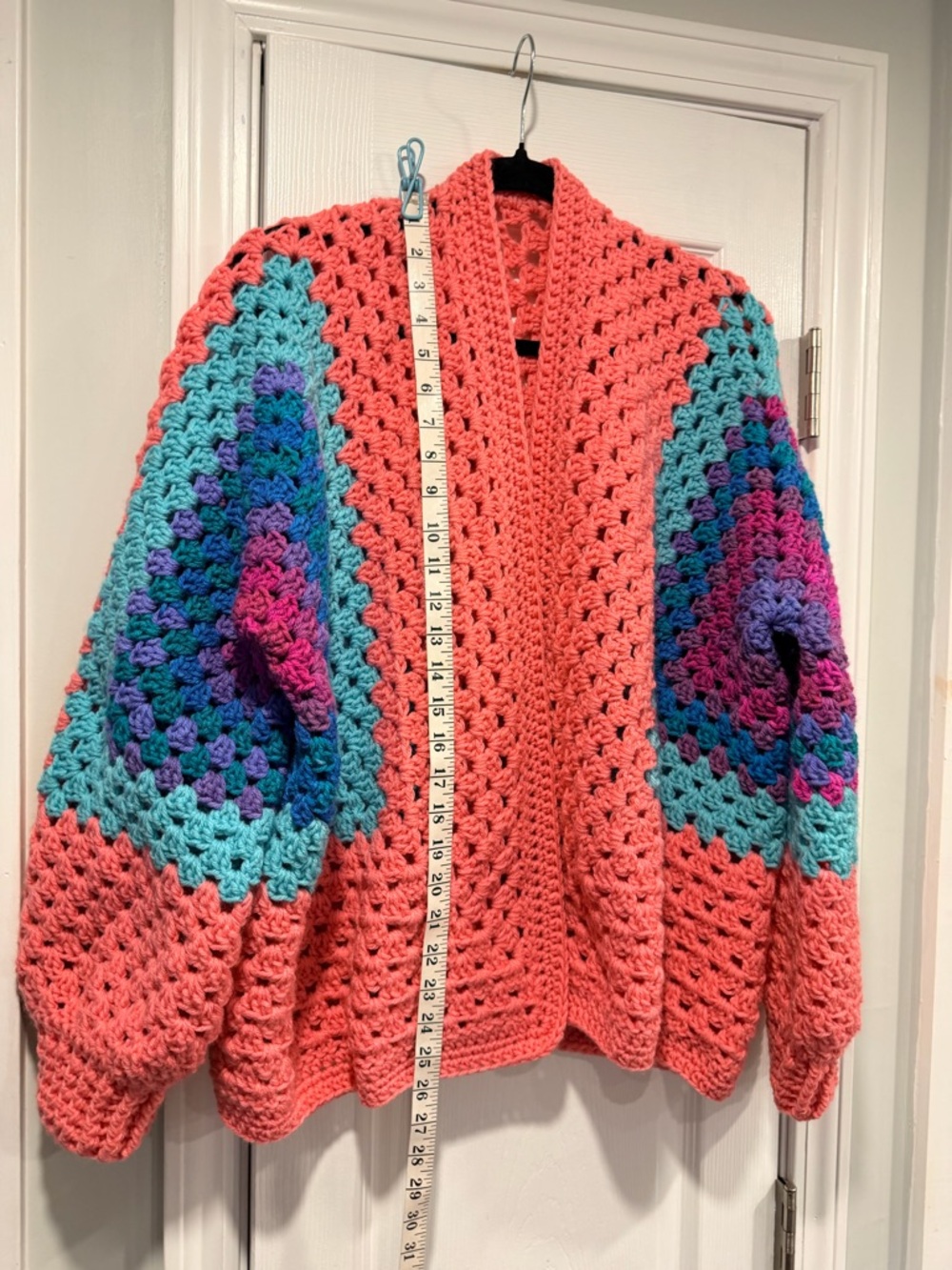 Handmade Crochet Granny Square One Size Cozy Cardigan Boho Chunky Knit Sweater - Picture 3 of 9